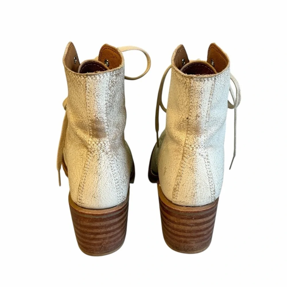 Frye Sabrina 6G Lace Up Leather Combat Boots Distressed White Size 8 #2107 - Picture 3 of 7
